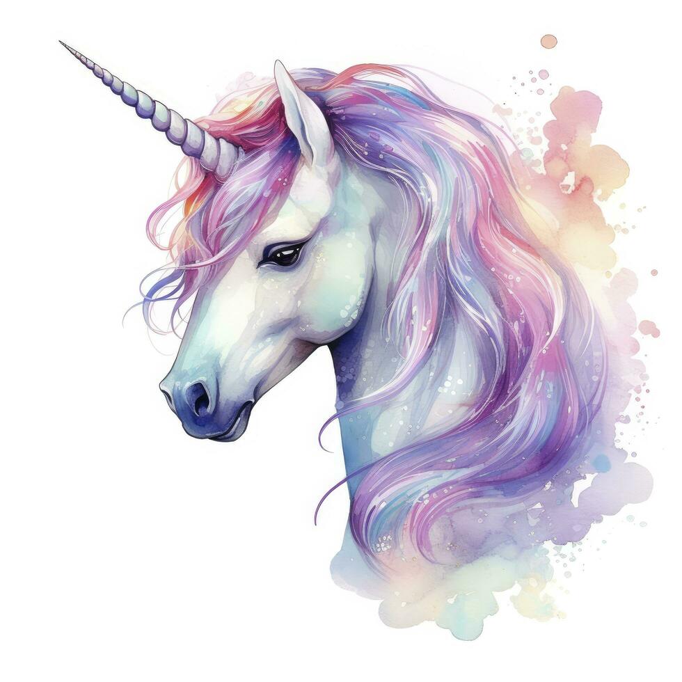 AI generated Watercolor fantasy unicorn clip art. AI Generated photo