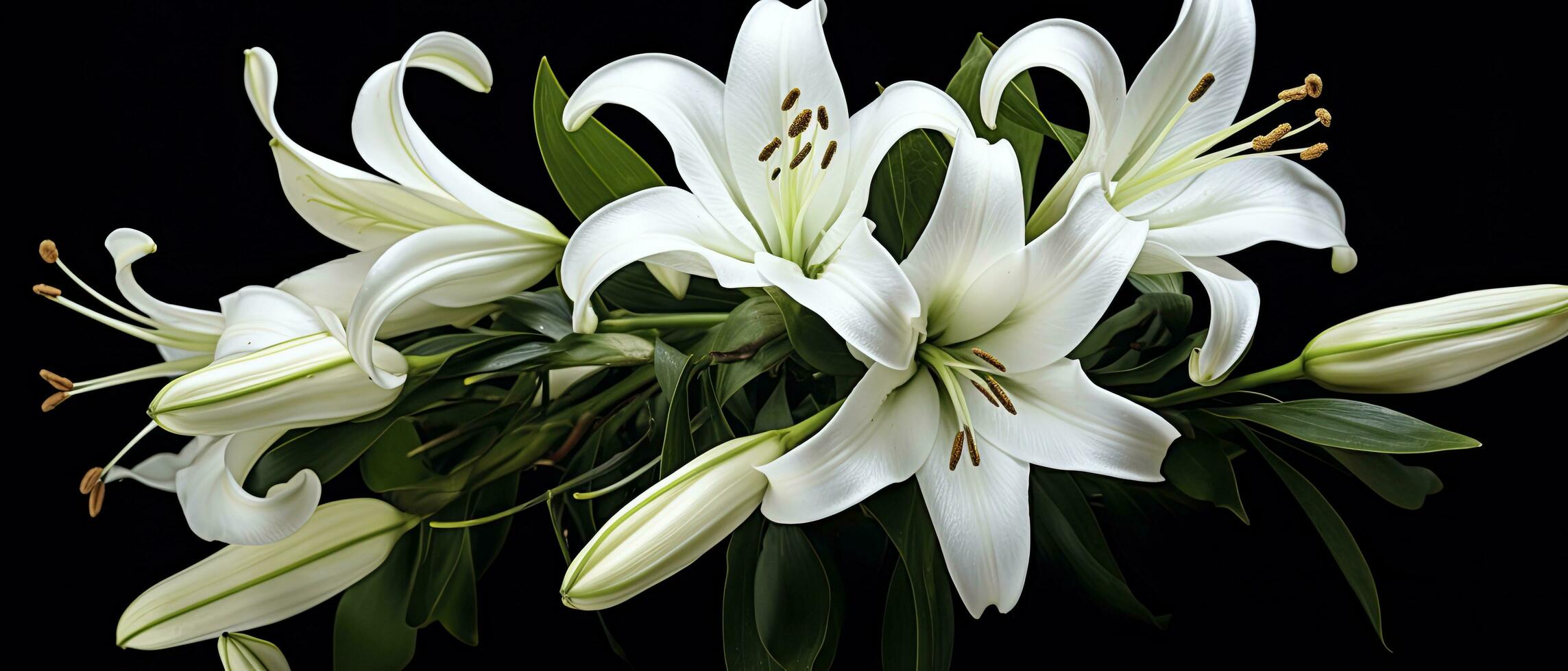 AI generated White lily flowers on black background. AI Generated photo