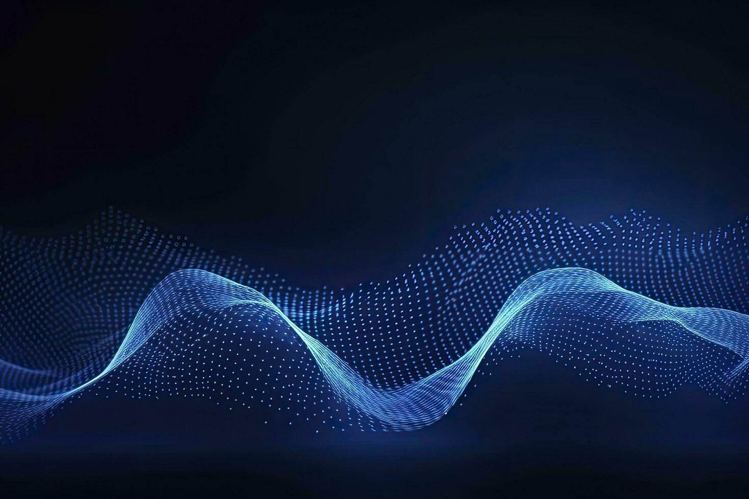 AI generated Dynamic blue particle wave. Abstract sound visualization. Digital structure of the wave flow of luminous particles. AI Generated. photo
