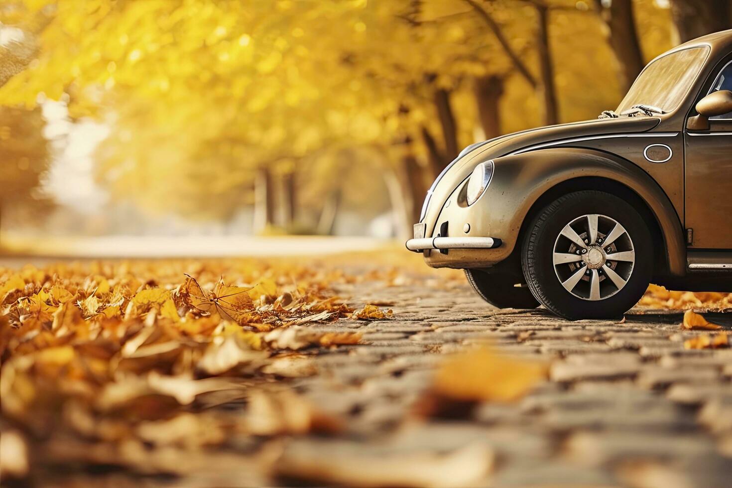 AI generated Car on asphalt road on an autumn day at the park. AI Generated photo