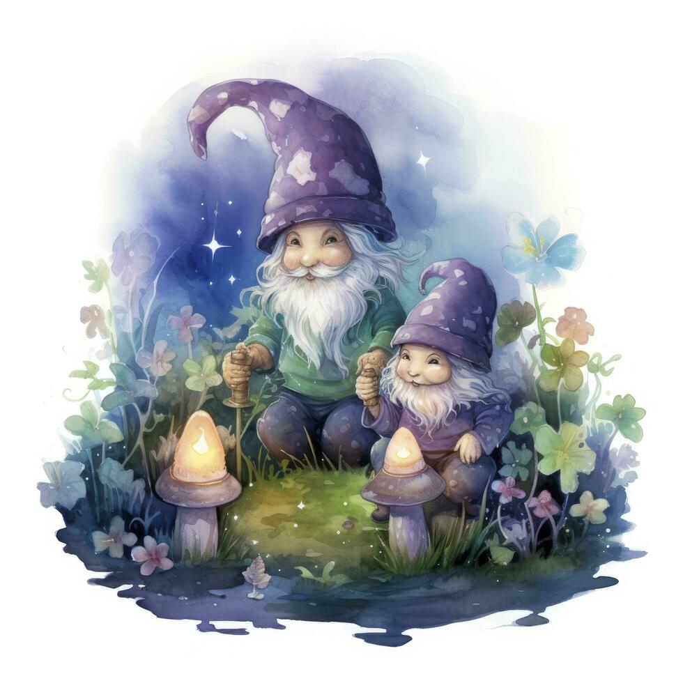 AI generated Watercolor Moonlit Glow of Enchanted Mushrooms for T-shirt Design. AI Generated photo