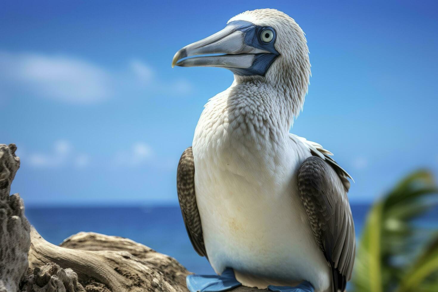 AI generated The rare blue-footed booby rests on the beach. AI Generated photo