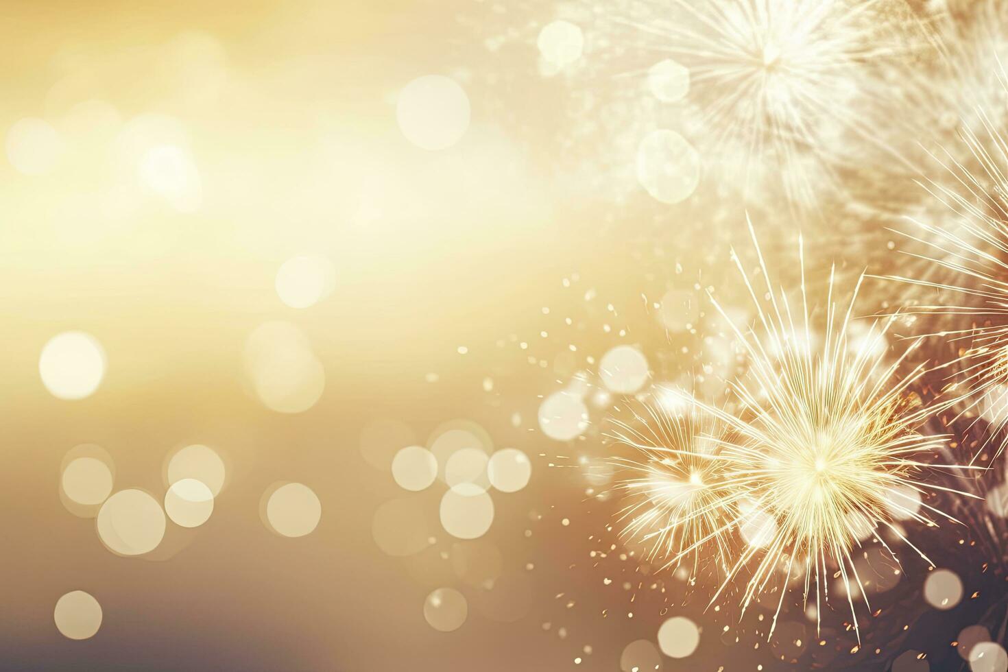 AI generated Gold Vintage Fireworks and bokeh on New Year's Eve and copy space. AI Generated photo