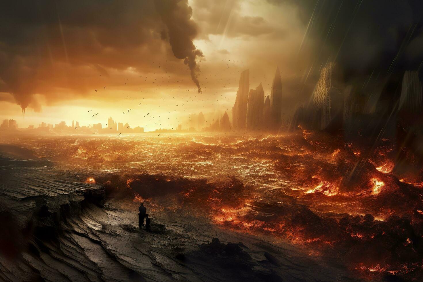AI generated World Collapse. Doomsday Scene in a Digital Painting. AI Generative photo