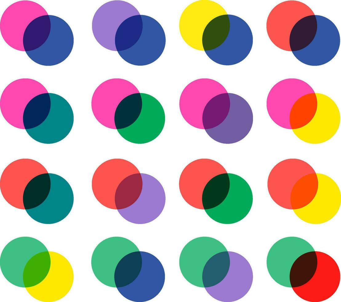 Vector set of intersected colorful circles riso print effect isolated on white background