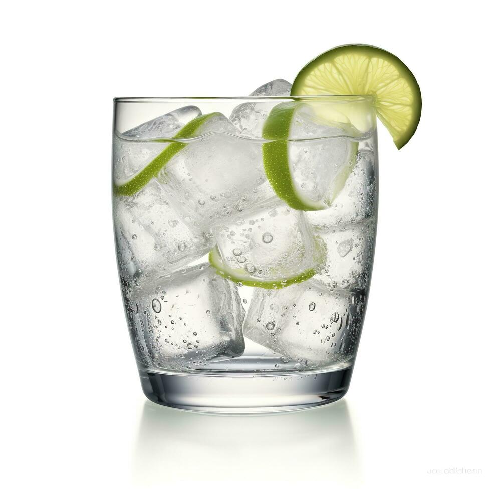 AI generated Gin tonic glass of water with ice isolated on white background. AI Generated photo