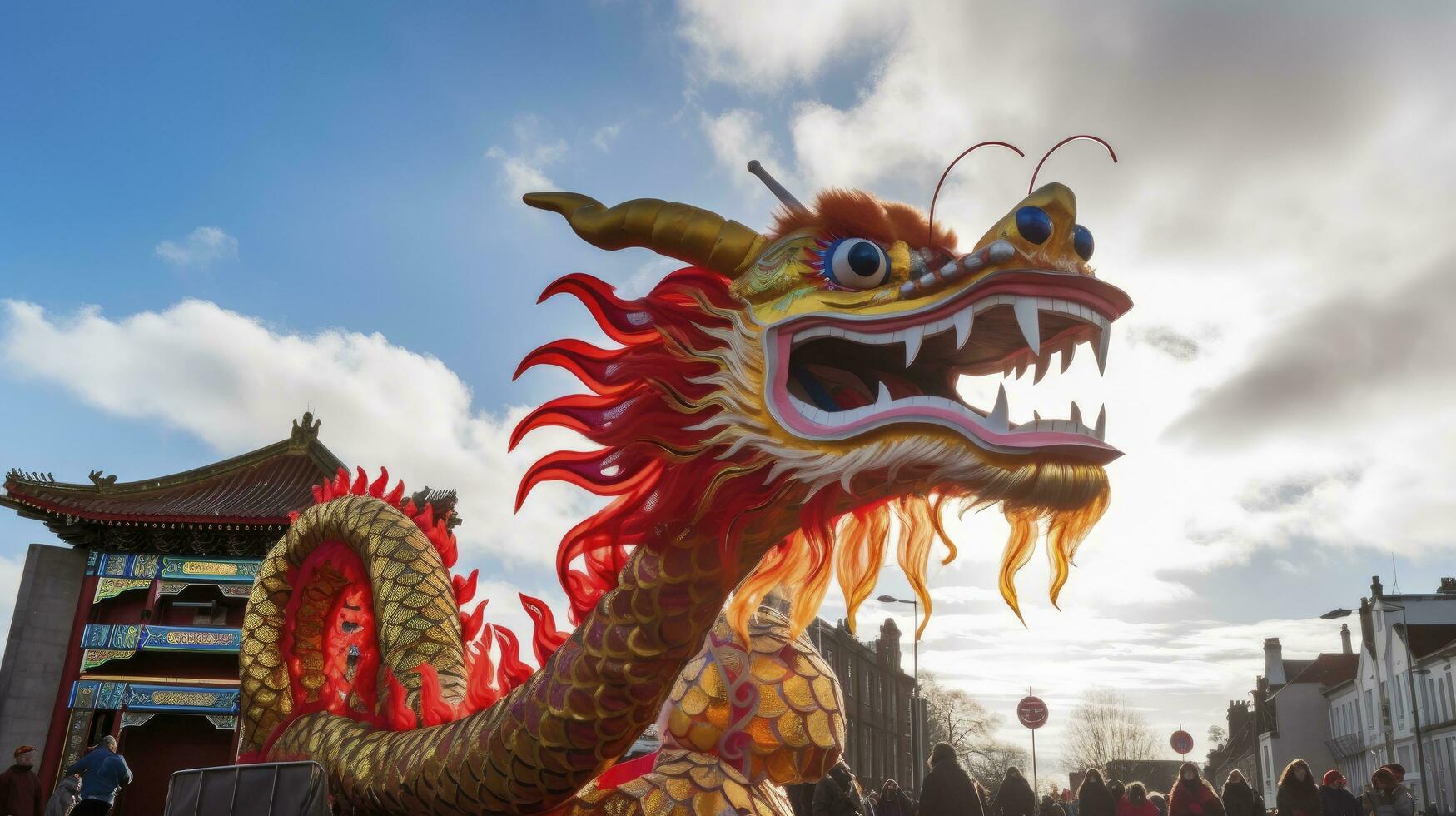 AI generated Chinese Dragon under a bright sky. AI Generated photo