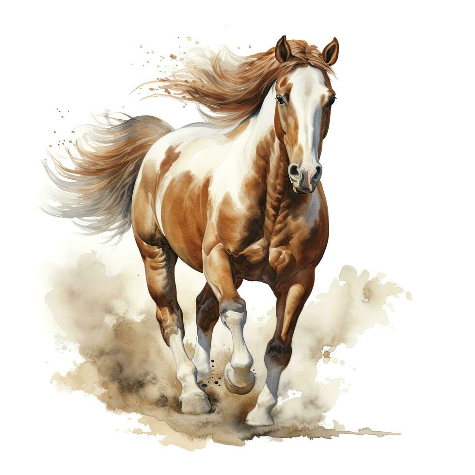 AI generated Horse running in watercolor design. AI Generated photo