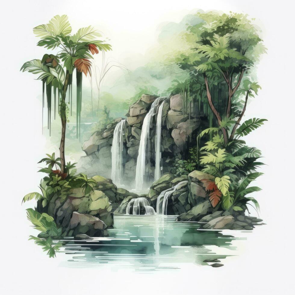 AI generated Green tropical waterfall in the forest. AI Generated photo