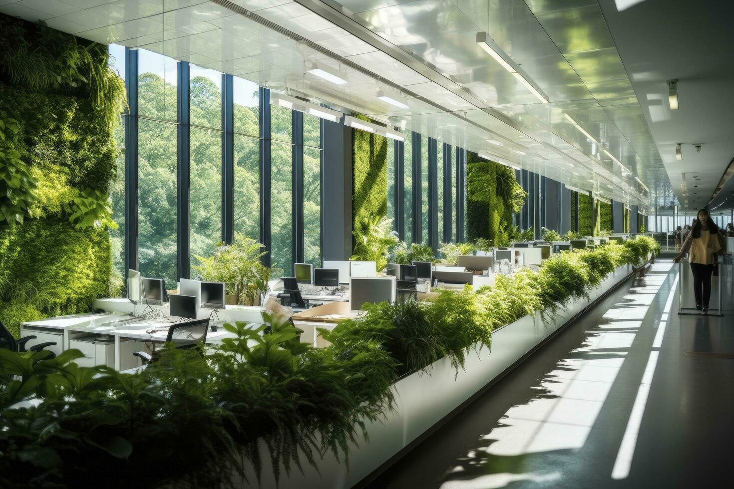 AI generated Office building with green environment. AI Generated photo