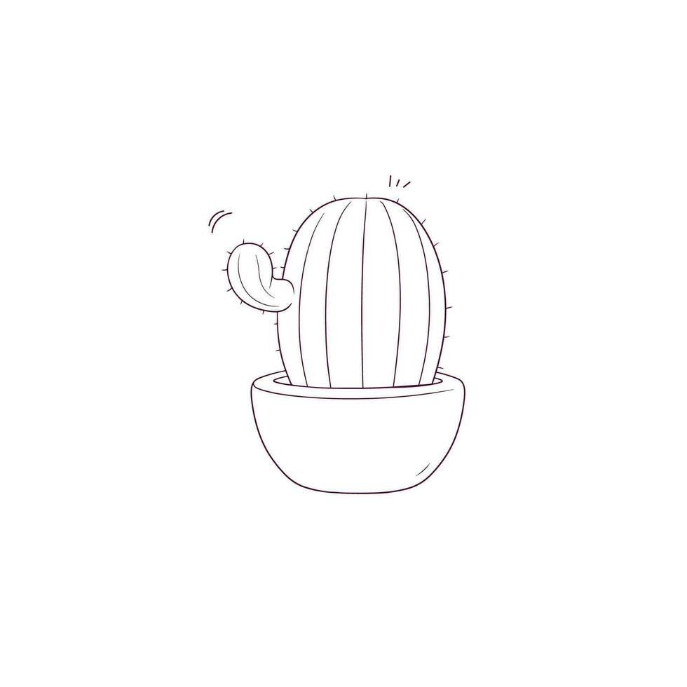 Hand Drawn illustration of cactus in a pot icon. Doodle Vector Sketch Illustration