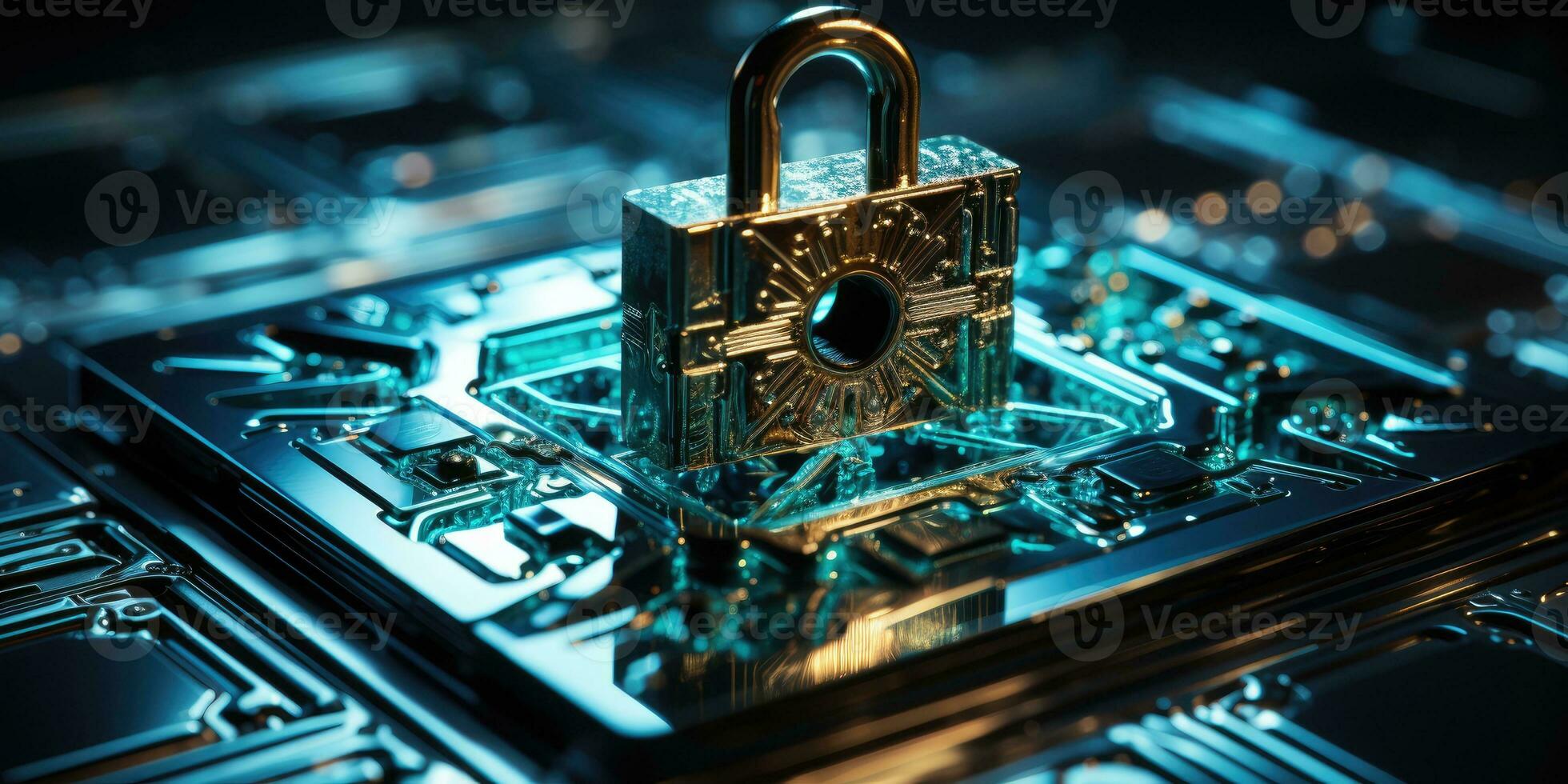 AI Generated Cybersecurity and data concept, lock, binary digits, key background, orange and dark , modern, high quality, technology by Generative AI photo