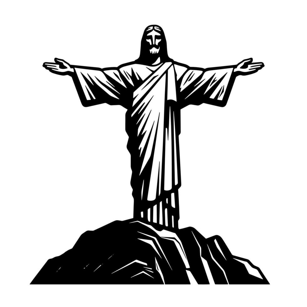 Cristo el redentor estatua en rio Delaware janeiro Brasil. vector negro y blanco ilustración