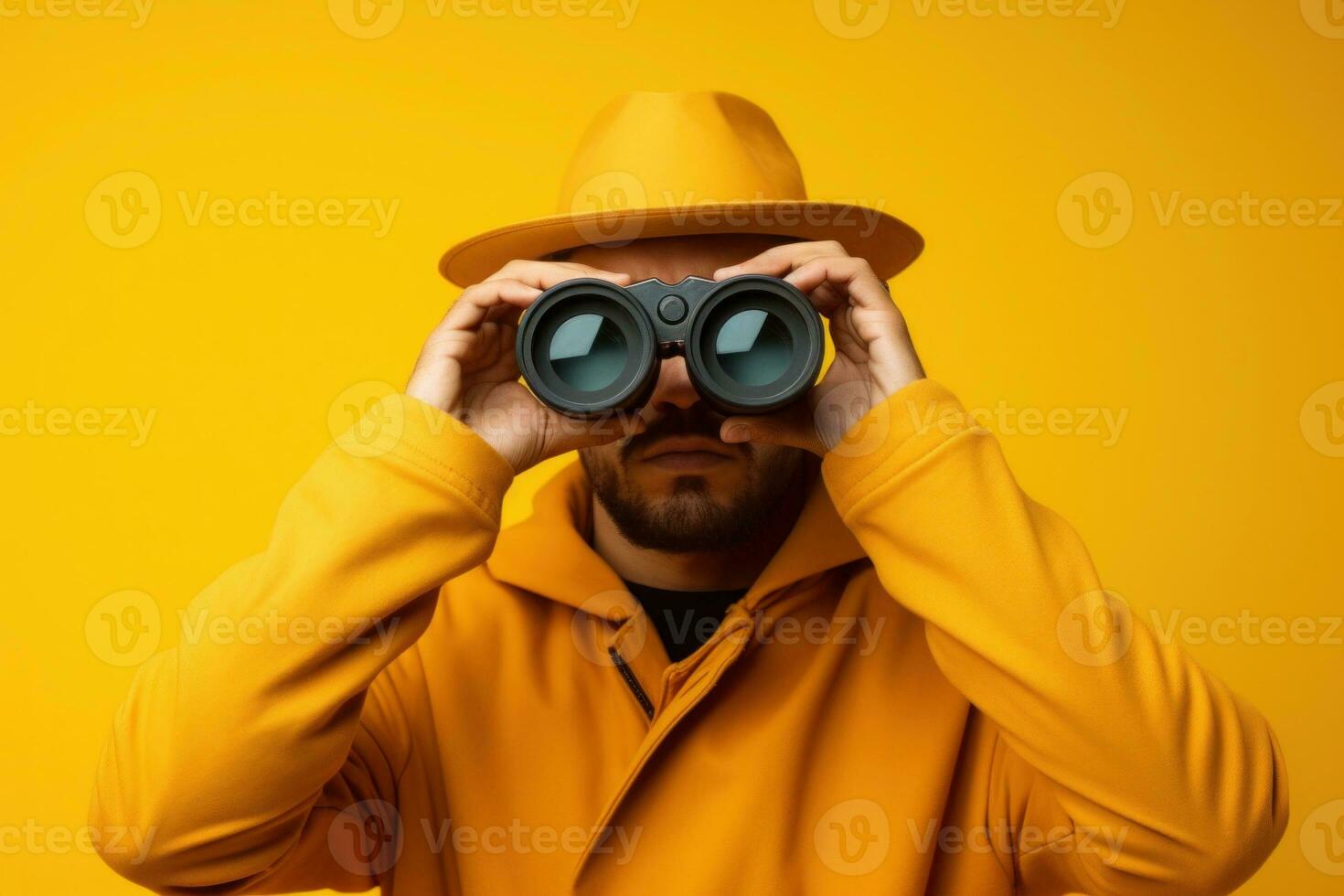 AI generated Man looking through binoculars photo