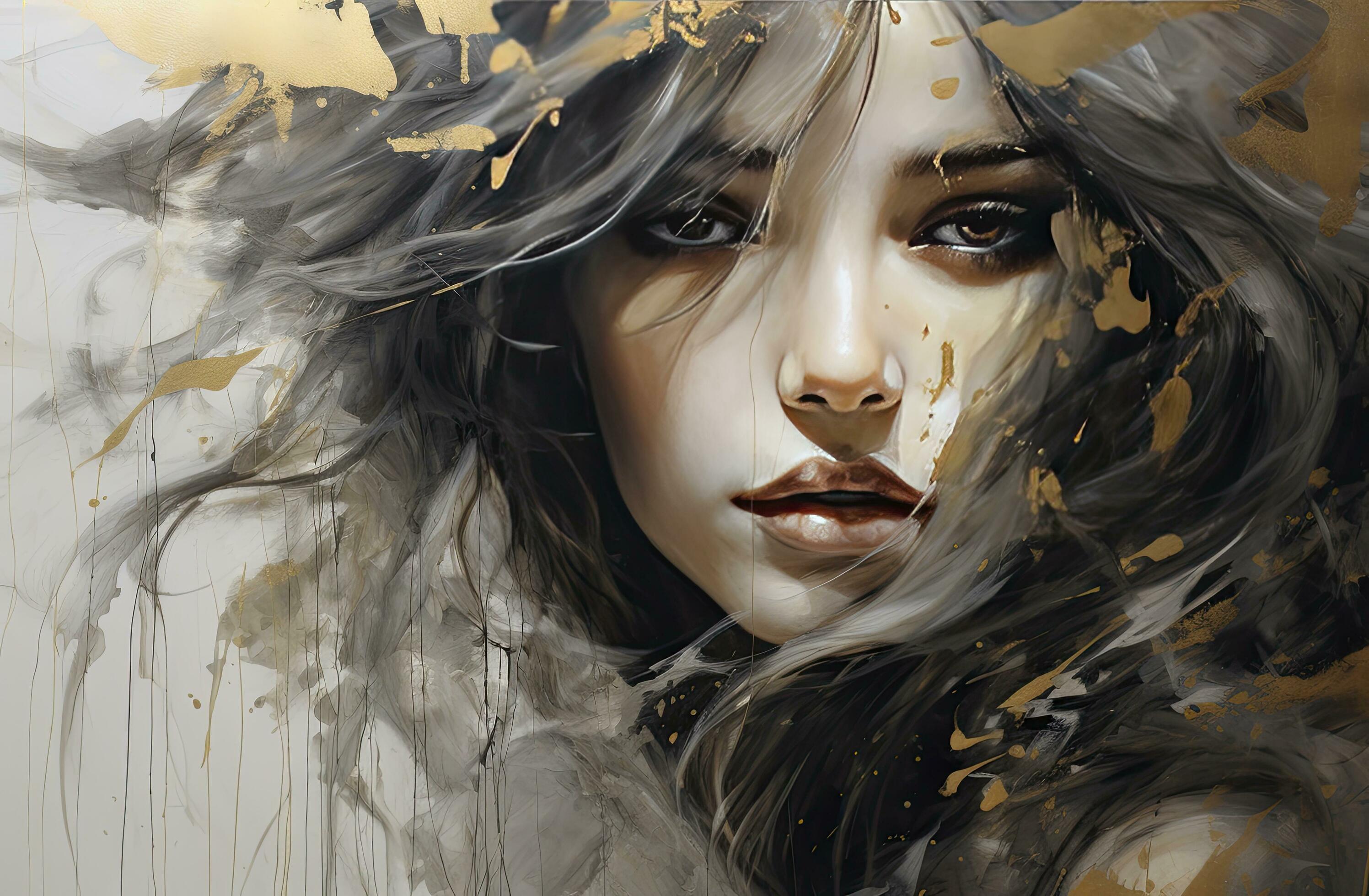 AI generated Lady in Dreamy and Romantic Portrait with Brush Strokes 