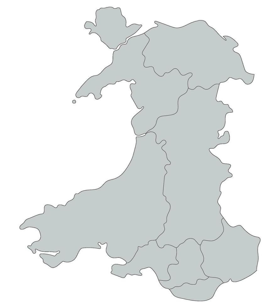 Wales map. Map of Wales divided in main regions in grey color vector