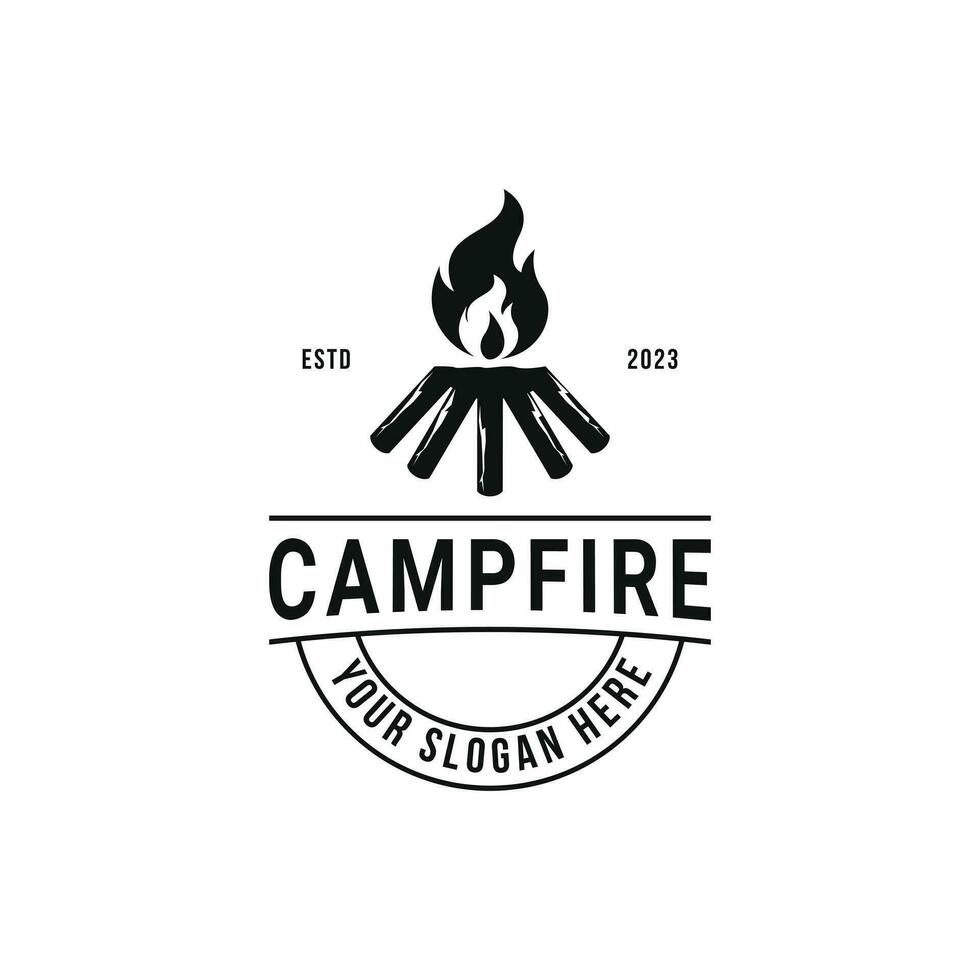 vintage retro campfire logo design idea vector