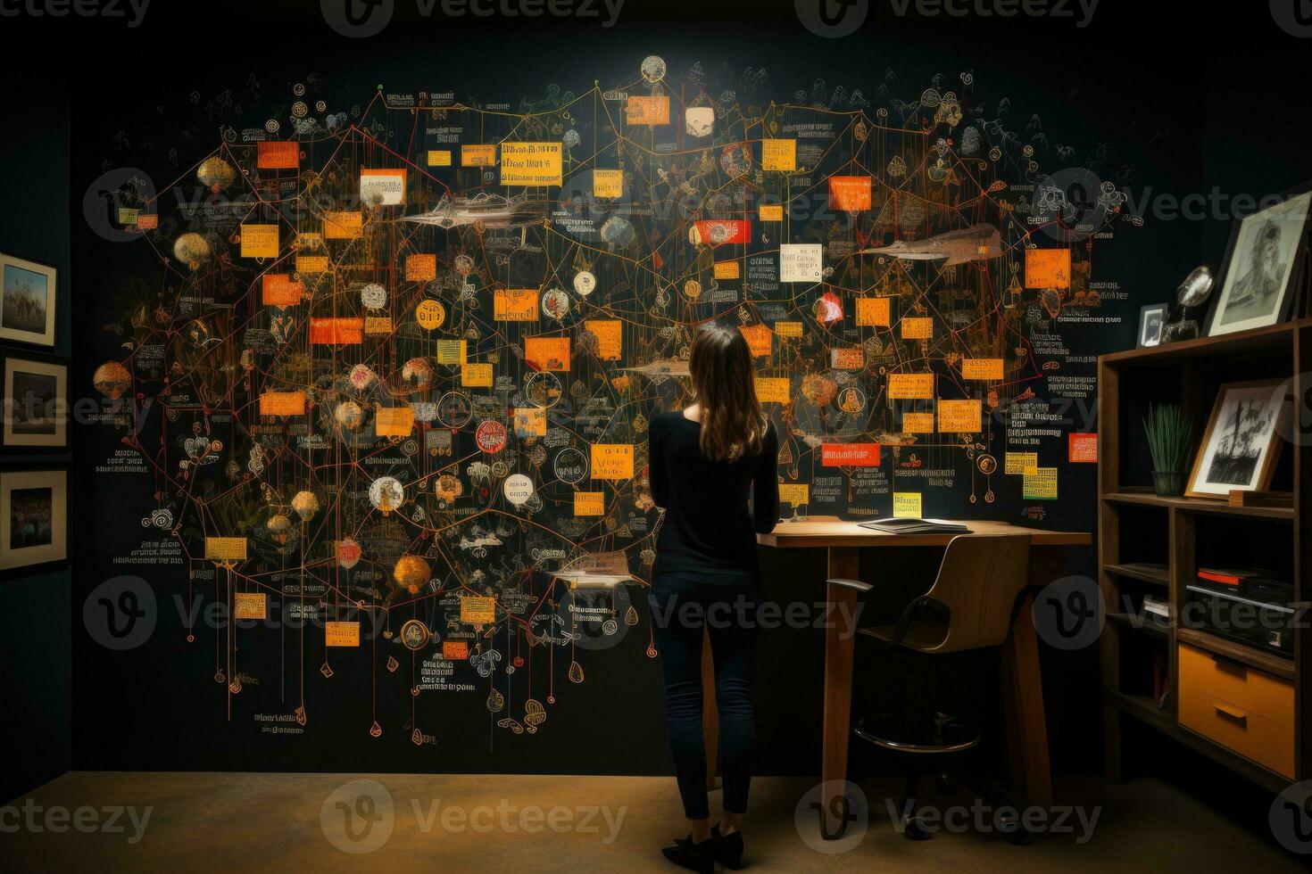 AI generated Virtual Bonds Realism in a Conceptual Image Portraying a Social Network with Hand Drawn Accents Generative AI photo