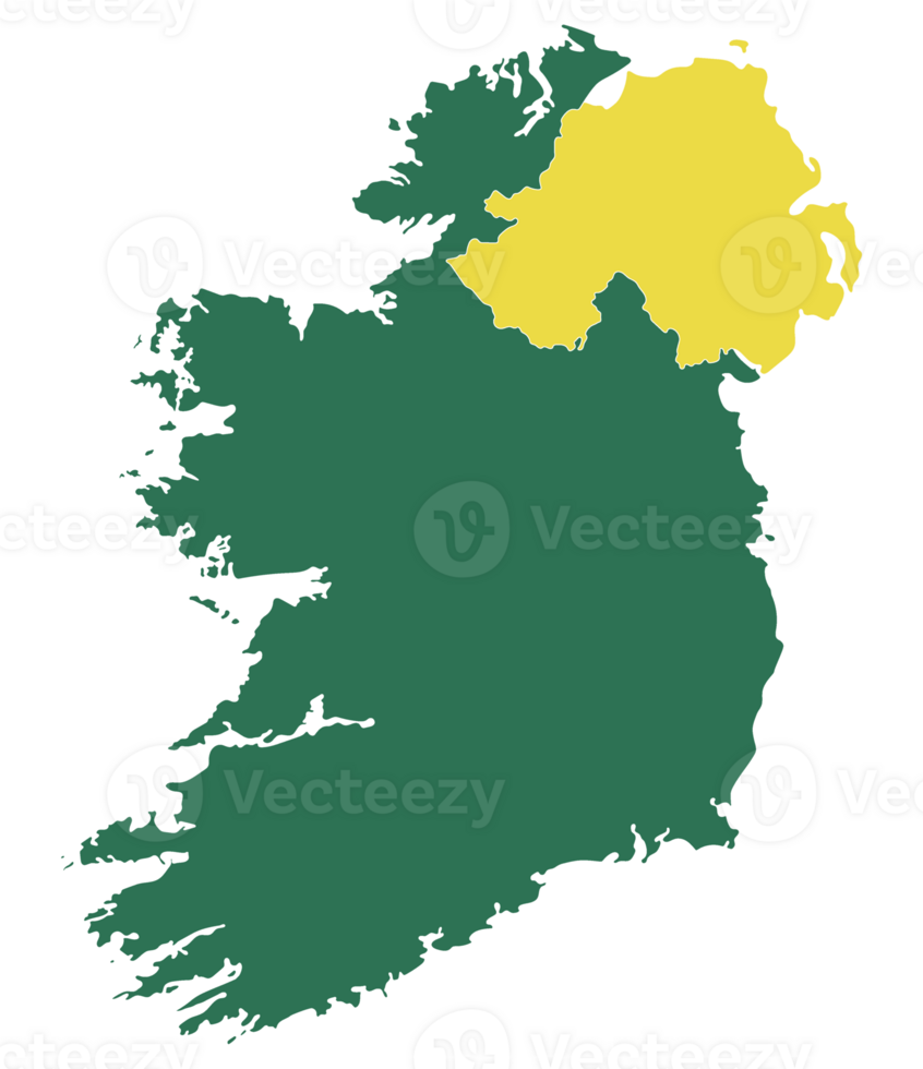 Ireland and Northern Ireland map. Map of Ireland Island Map in yellow and green color png