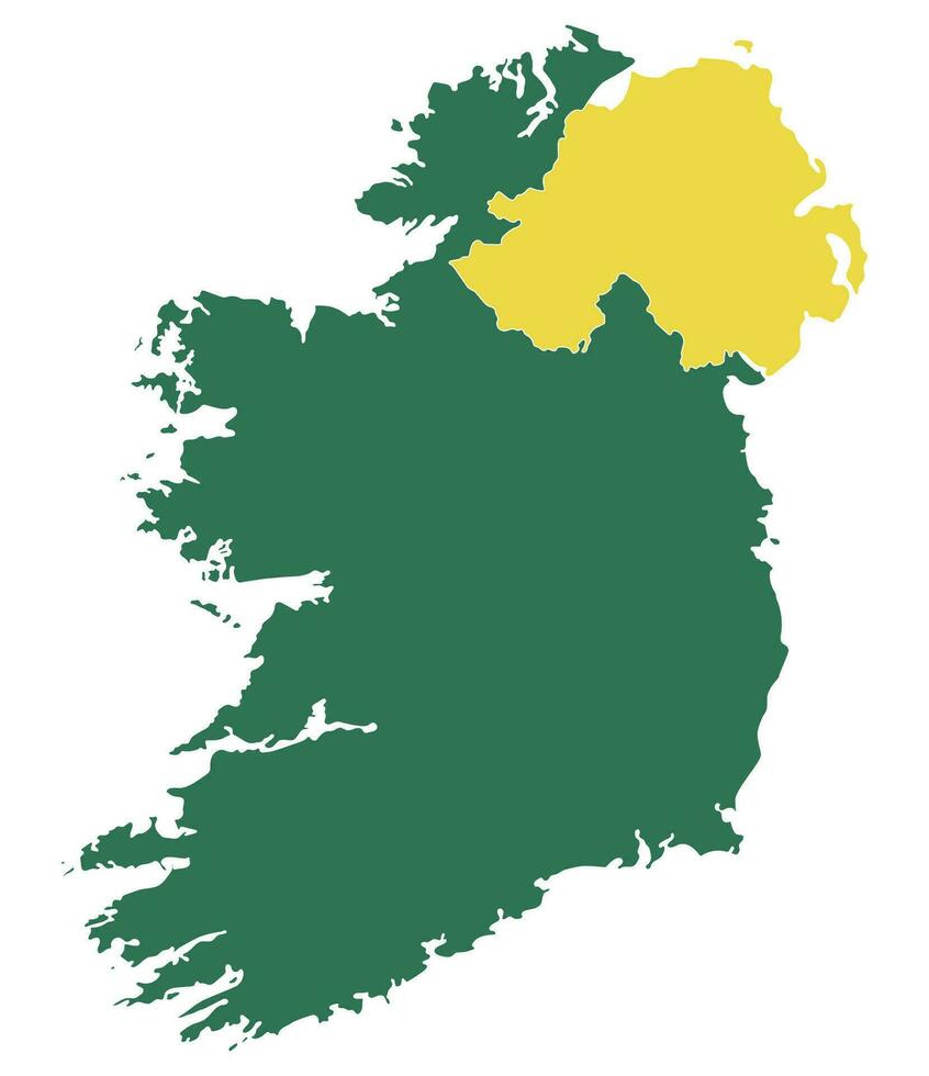 Irlanda y del Norte Irlanda mapa. mapa de Irlanda isla mapa en amarillo y verde color vector