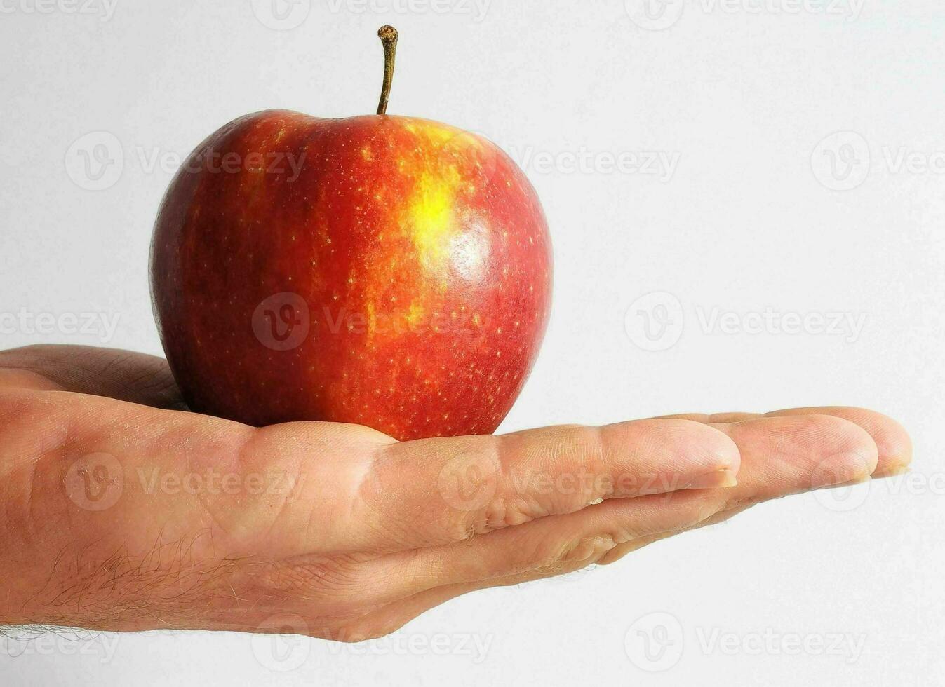 a person holding an apple in their hand photo