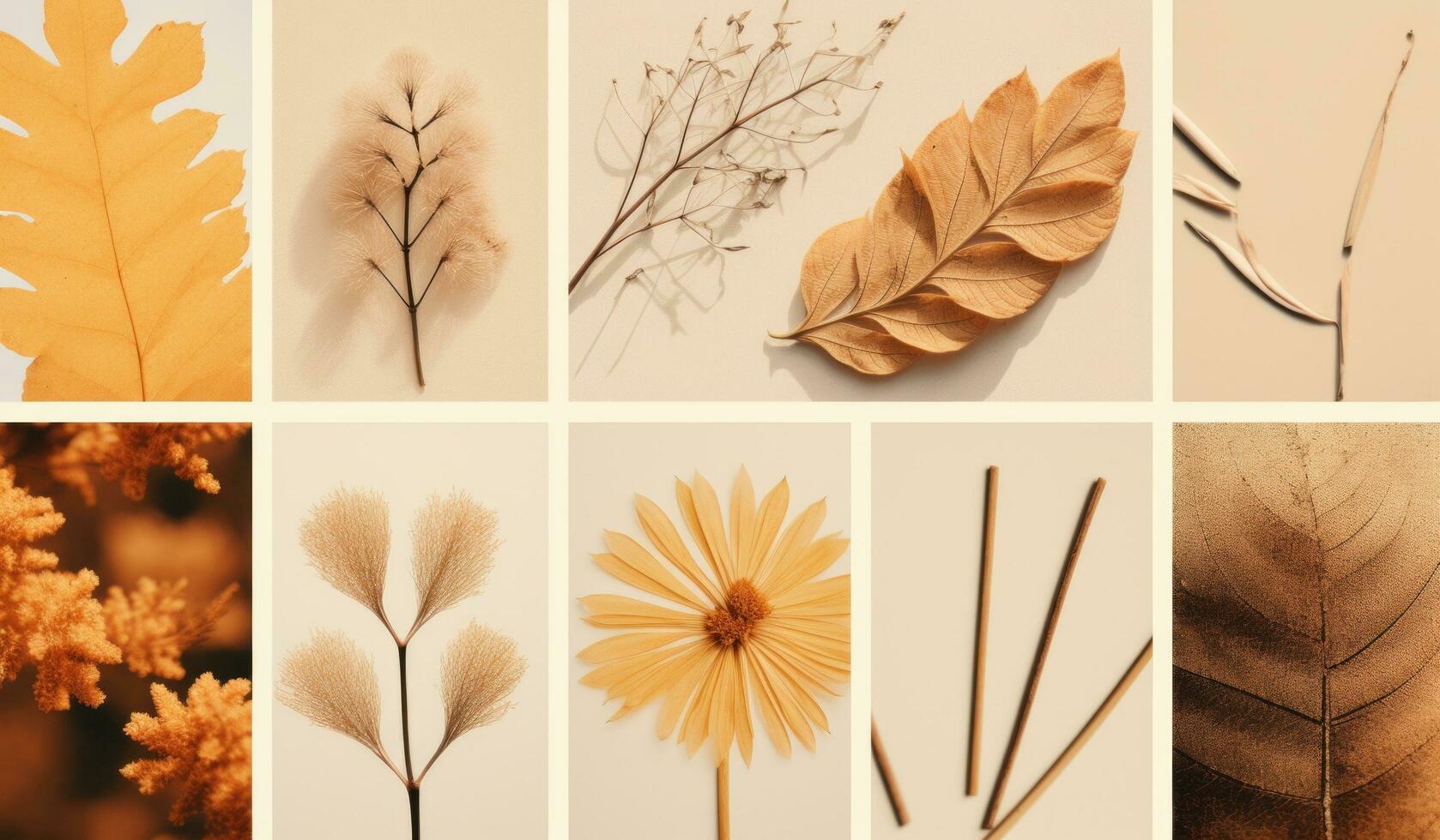 AI generated various images of leaves taken during autumn season photo