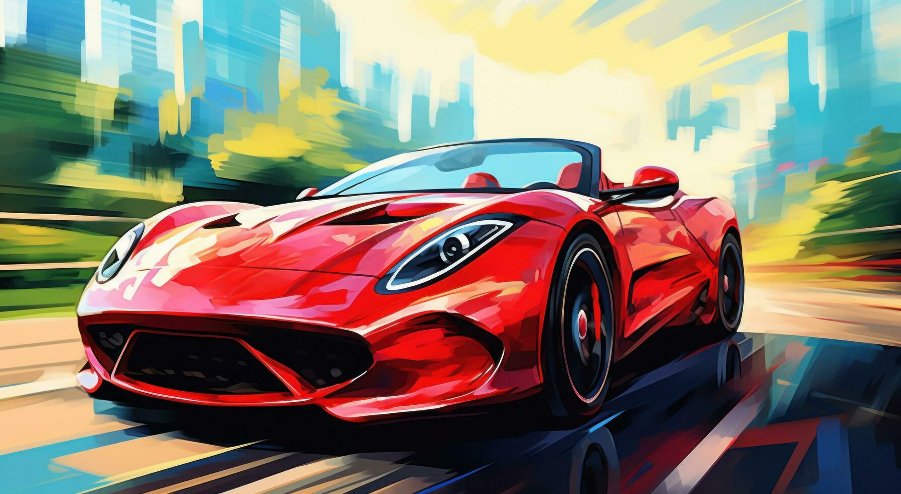 AI generated the red sport car roadster is driving along the road photo