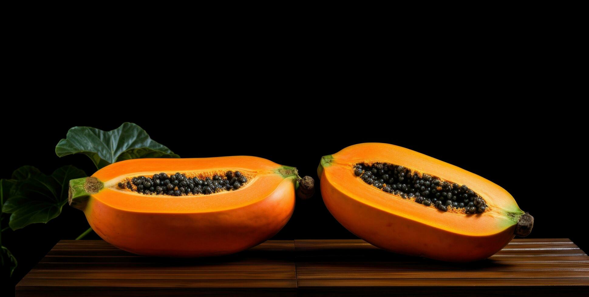 AI generated two papaya's are shown on a black table photo