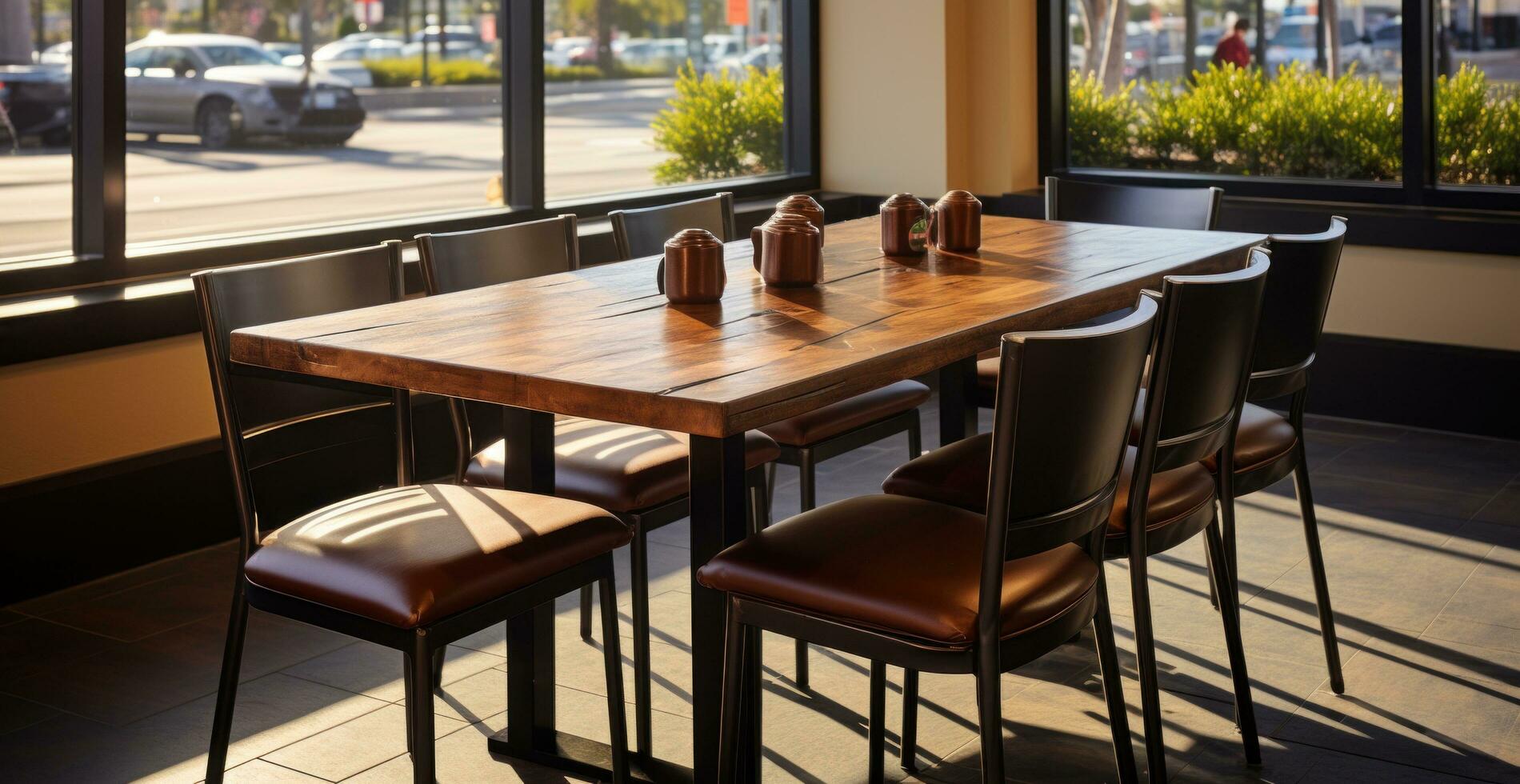 AI generated table and chairs for a restaurant in a parking lot photo