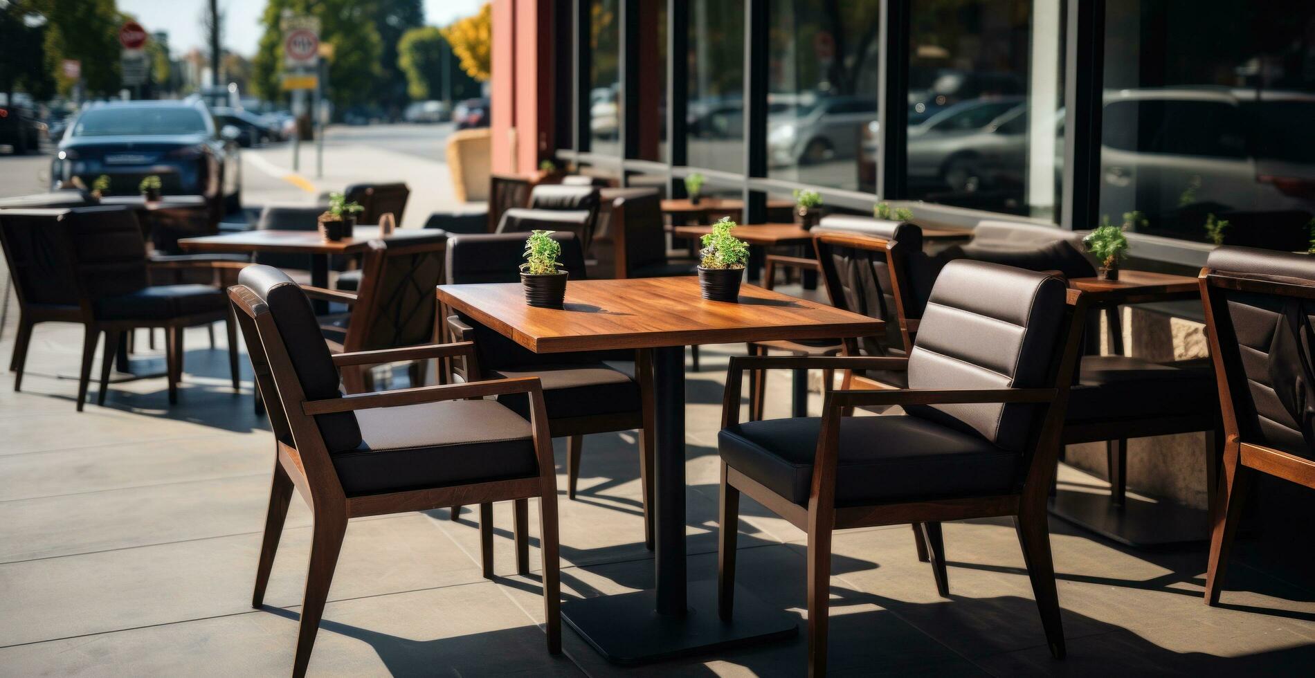 AI generated table and chairs for a restaurant in a parking lot photo