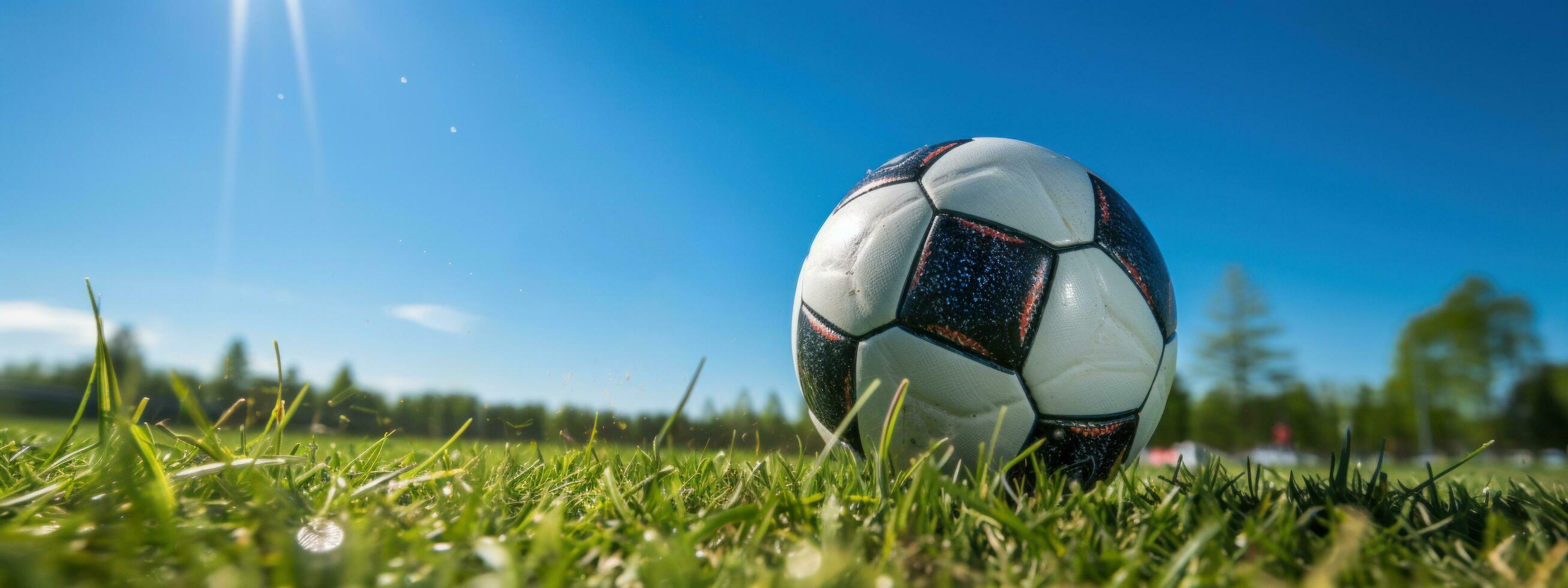 AI generated soccer ball with goalie on grassy field photo