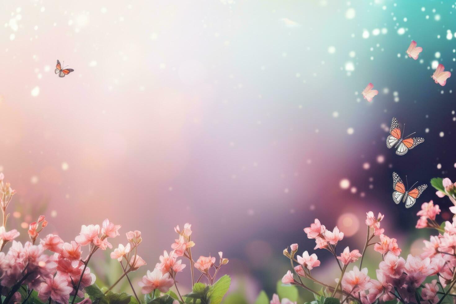 AI generated spring is a magic season. beautiful photorealistic wallpaper with copy space for text photo