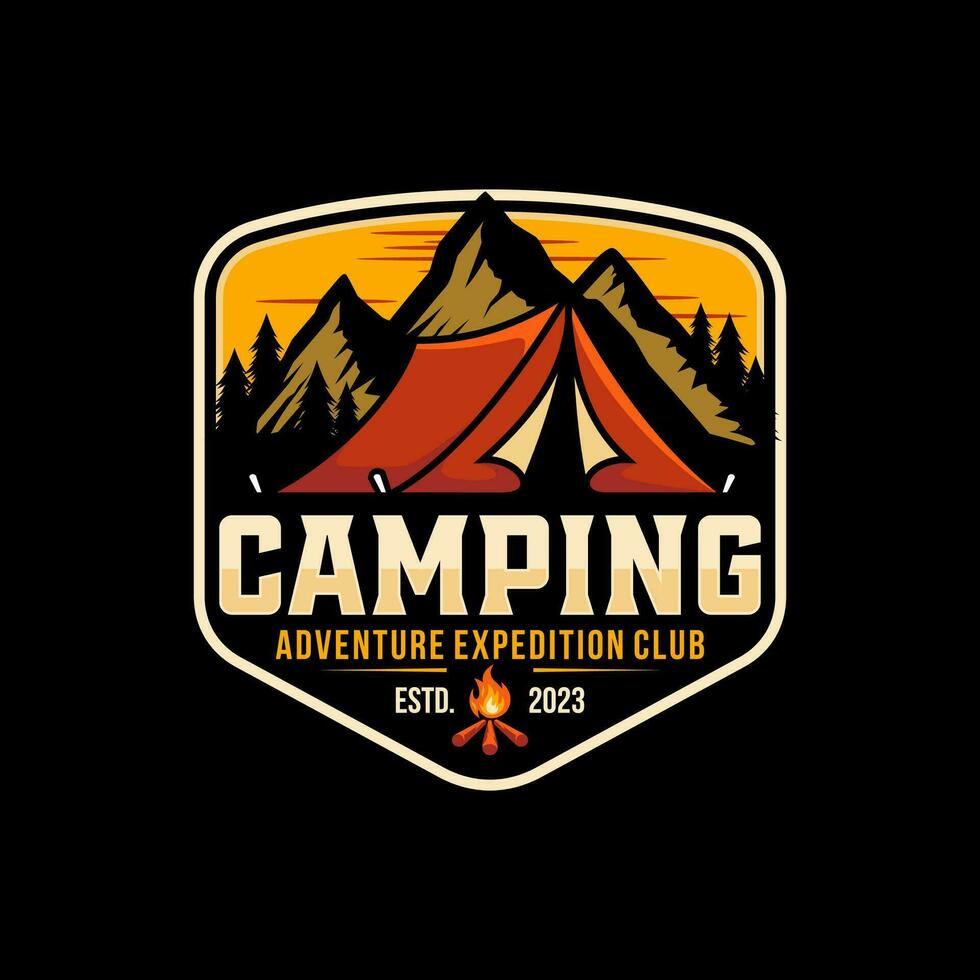 Camping Outdoor Adventure Template. Tent Camp Vector illustration.