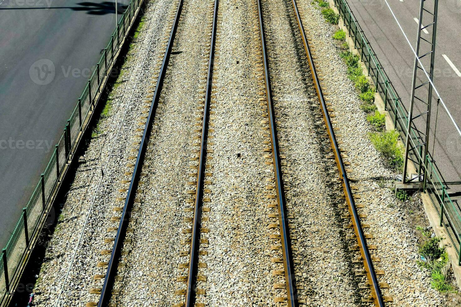 an overhead view of train tracks photo