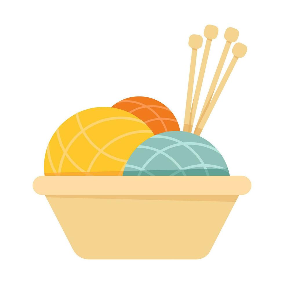 Multi-colored balls of yarn in a basket vector