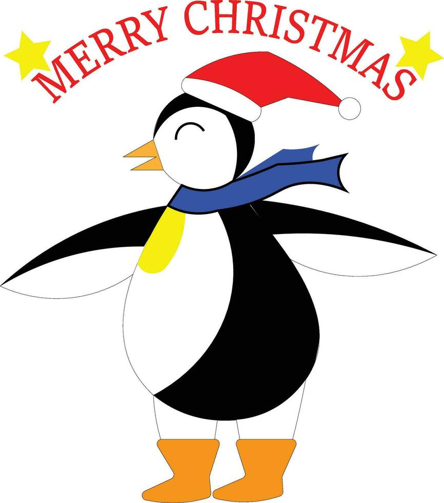 A cute little penguin enjoying Christmas eve and winter snow vector