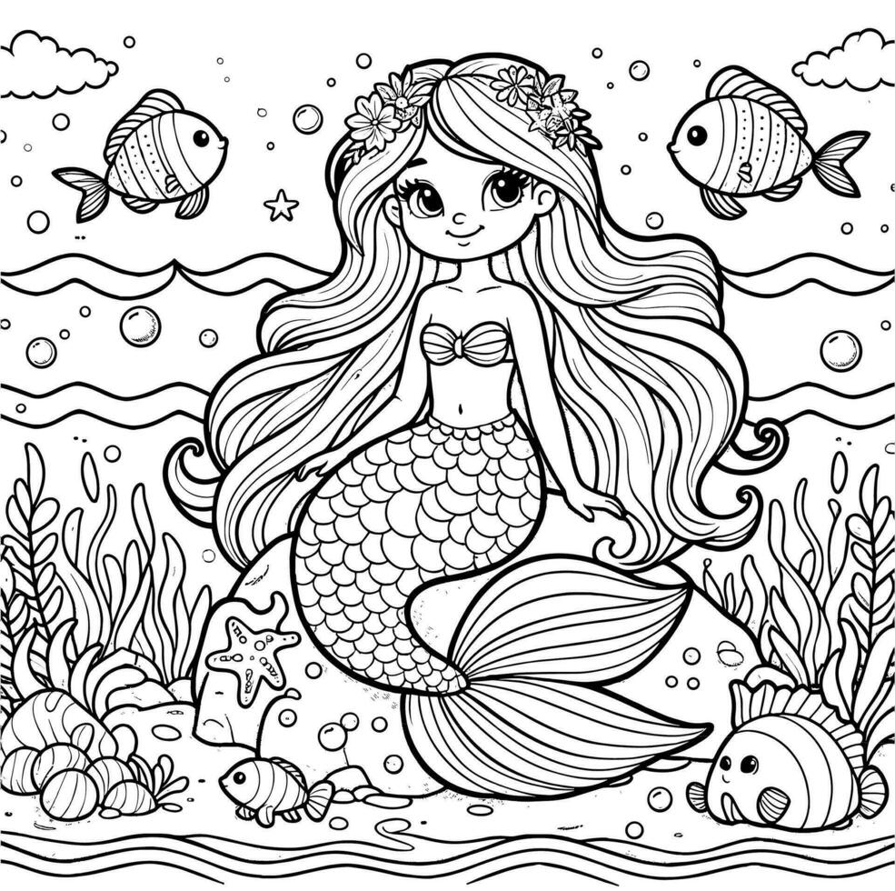 A Mermaid Coloring Page vector