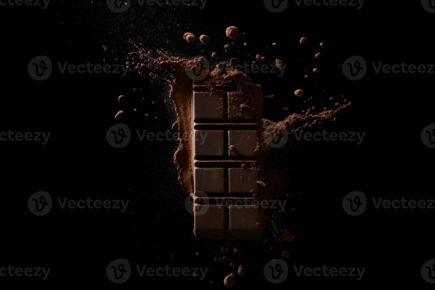 AI generated Chocolate splash cocoa creative poster. Neural network AI generated photo