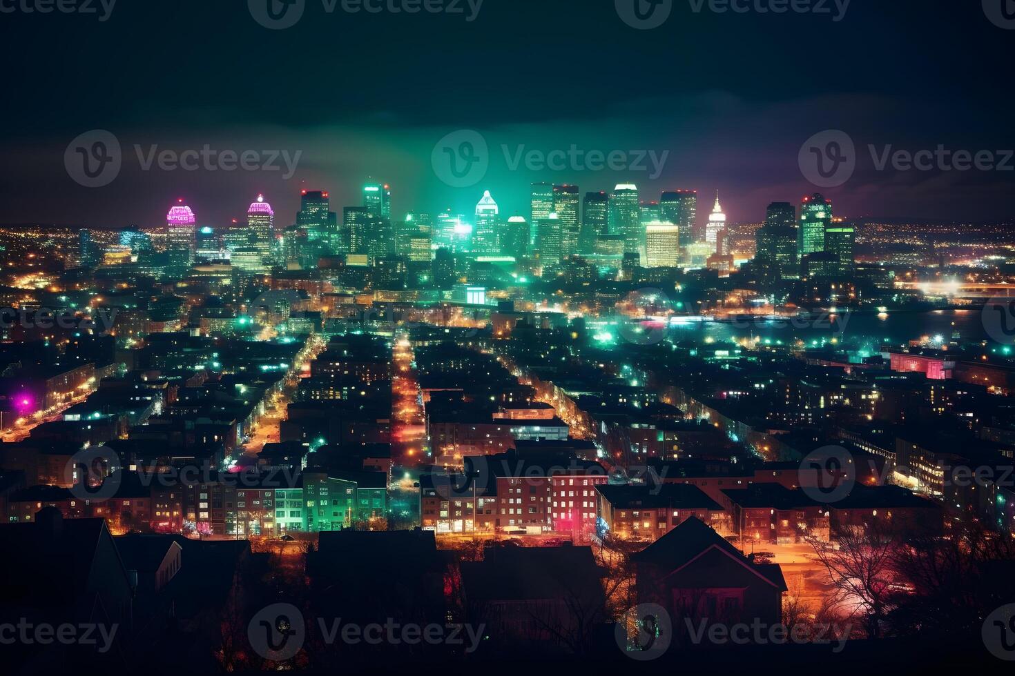 AI generated Modern city at night. Neural network AI generated photo