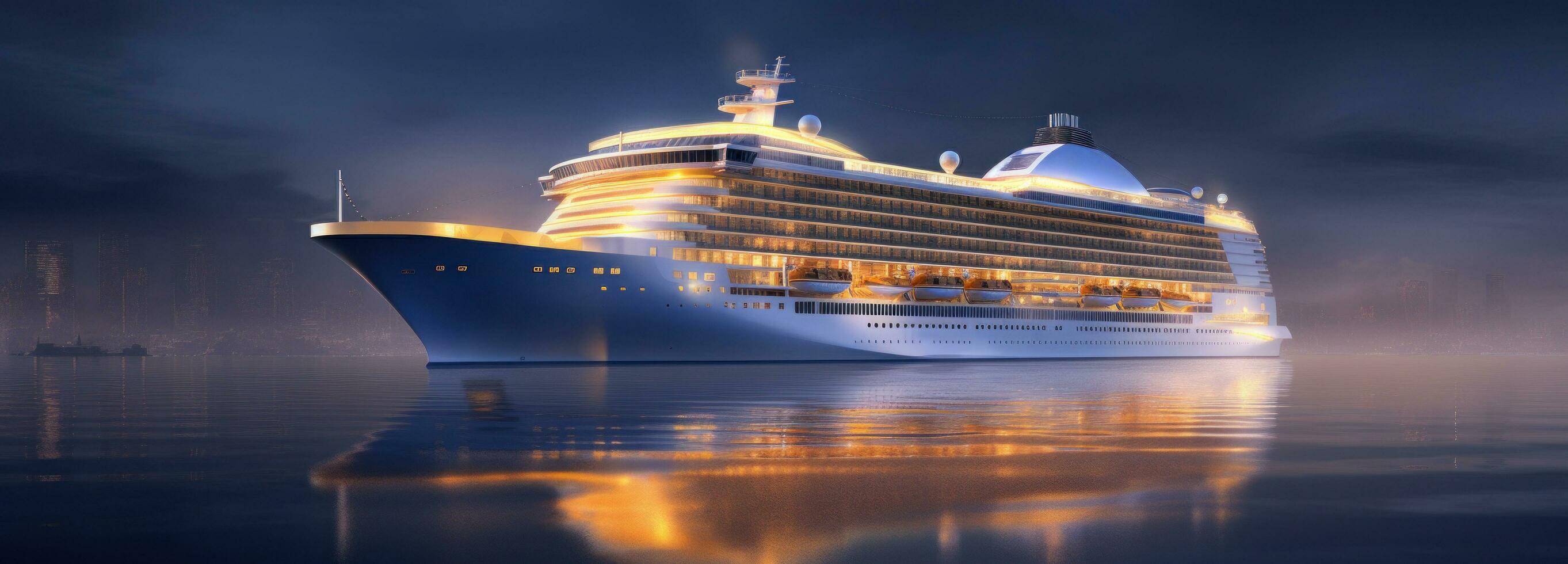 AI generated large white cruise ship in the ocean near the fog photo