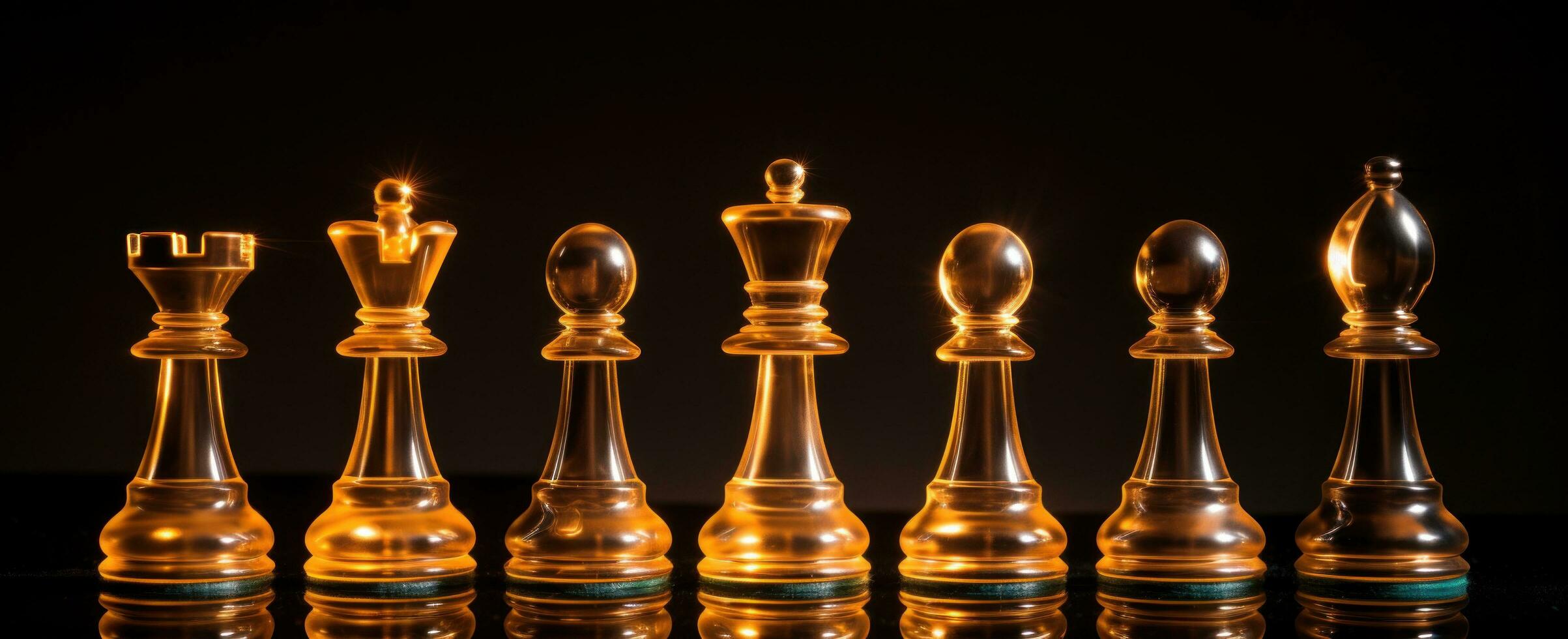 AI generated gold chess pieces on a dark background photo