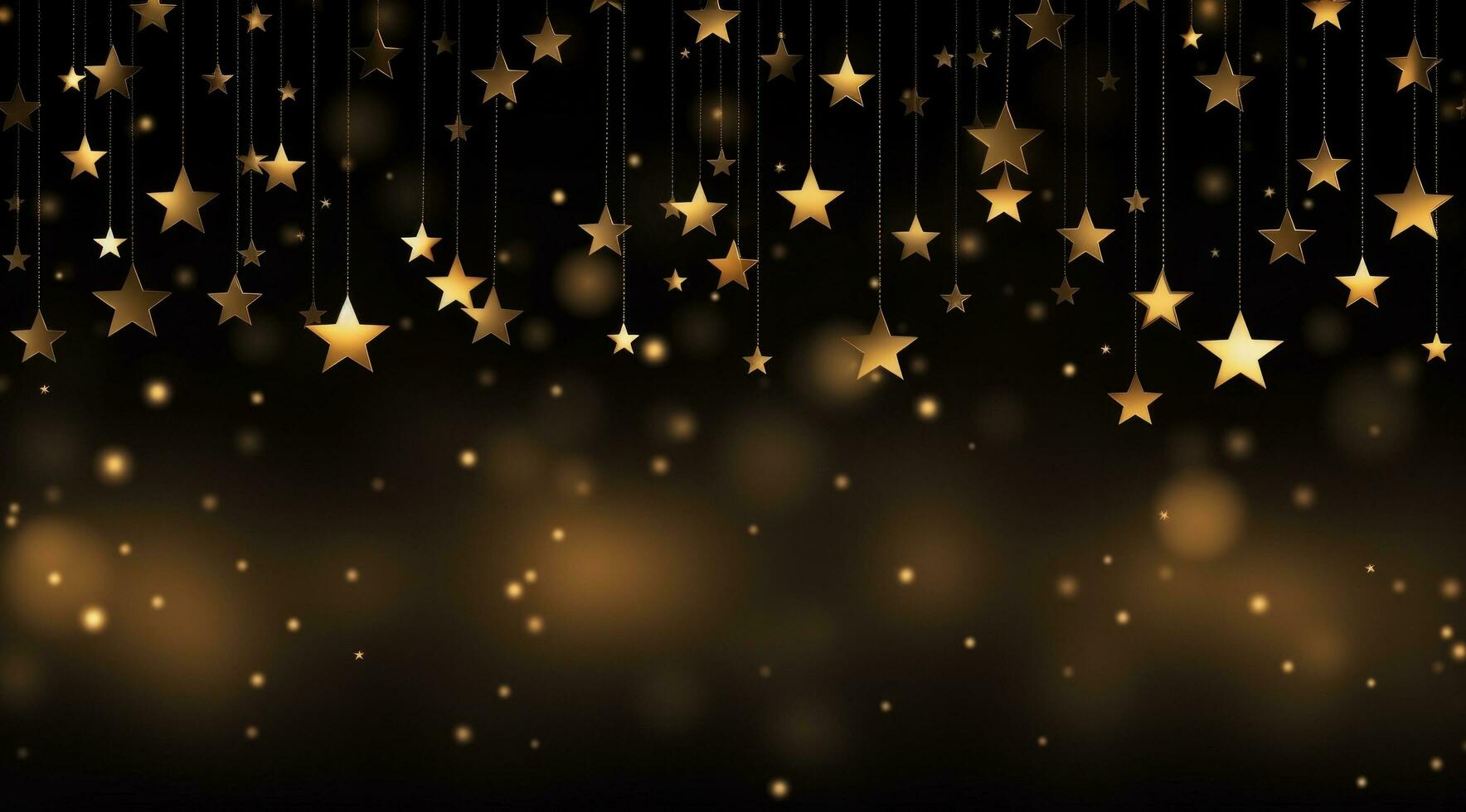 AI generated hanging golden stars on starry night background photo