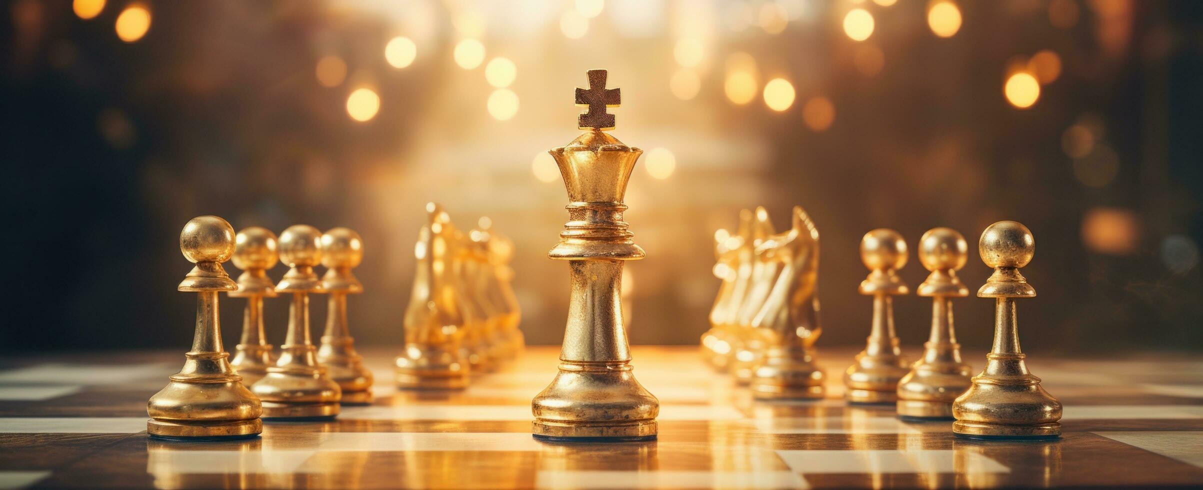 AI generated golden chess pieces on a table photo