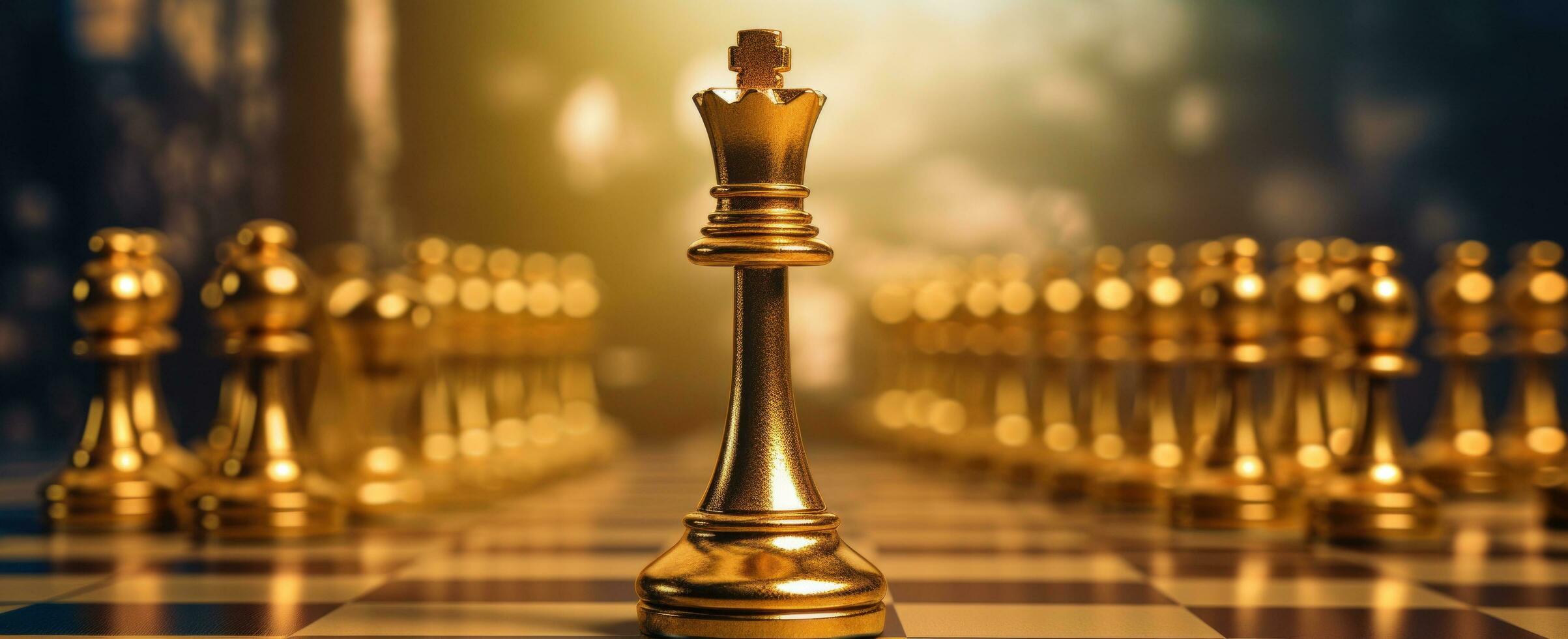 AI generated golden chess pieces on a table photo