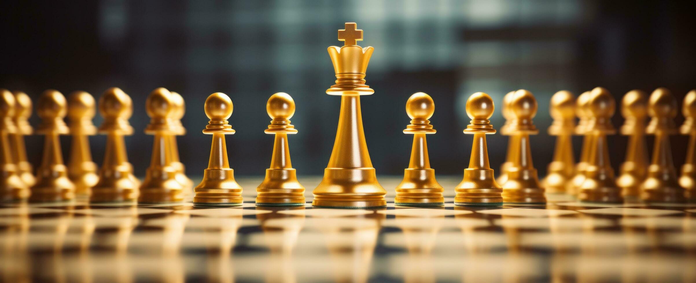 AI generated golden chess pieces on a table photo