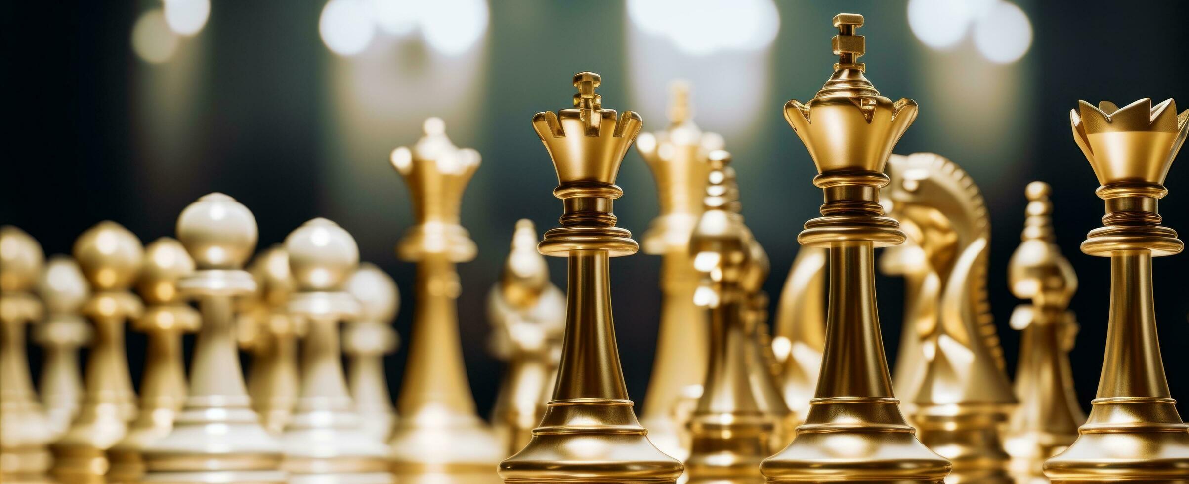AI generated golden chess pieces on a table photo