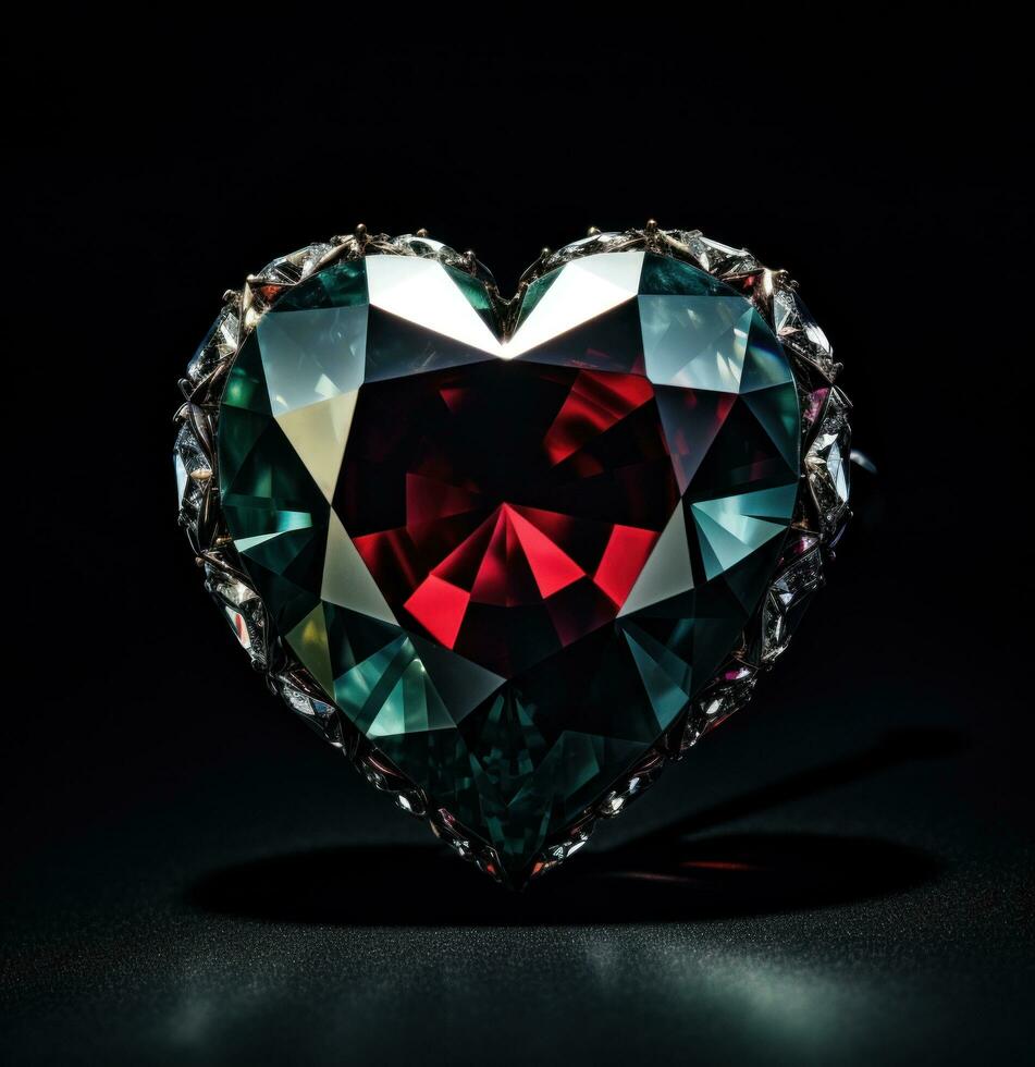 AI generated heart of a diamond, of dark emerald and red photo