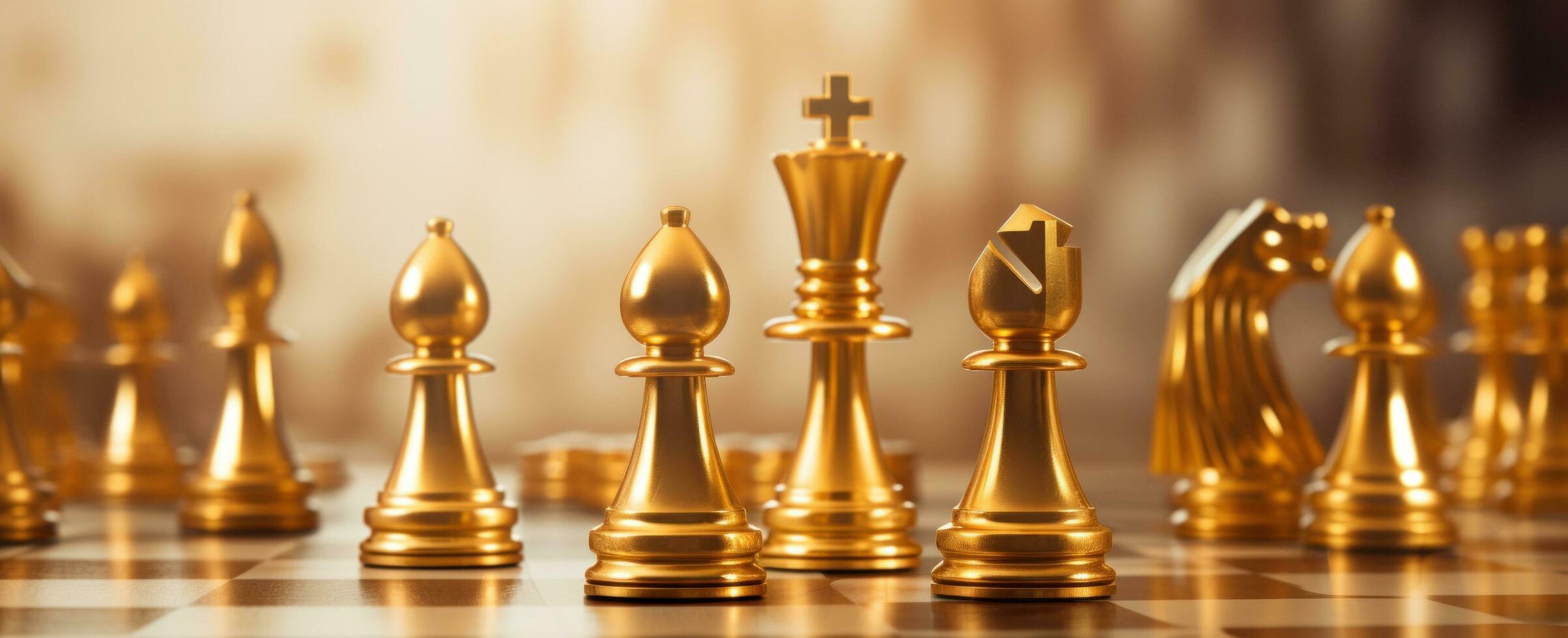 AI generated golden chess pieces on a table photo