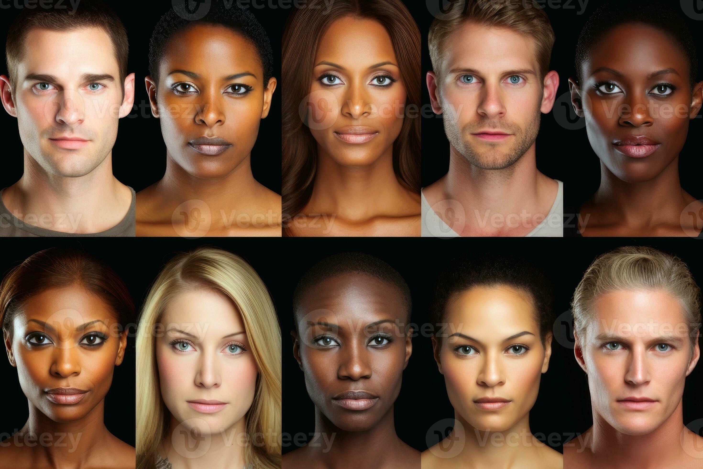 AI generated A collage of different faces of the different ethnicities