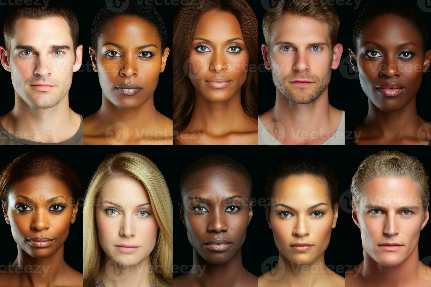 AI generated A collage of different faces of the different ethnicities. AI generated photo